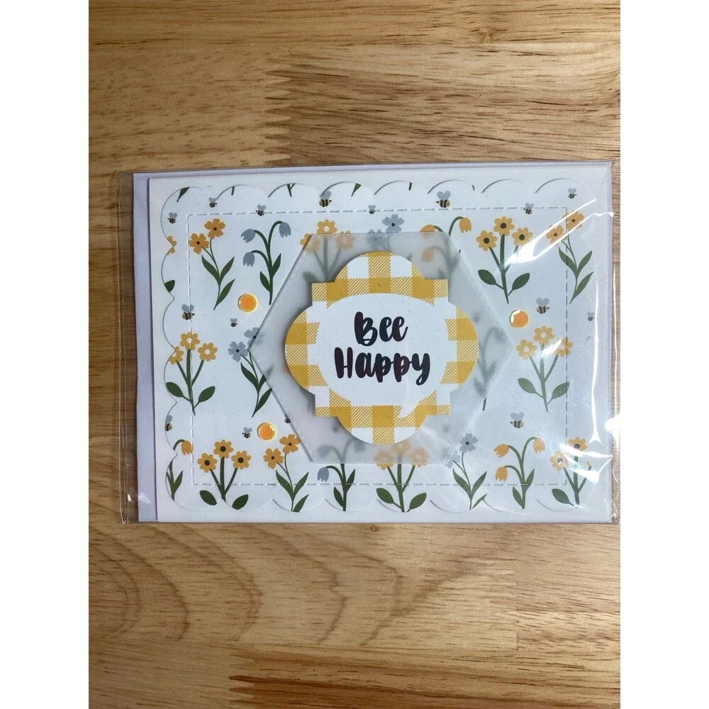 Bee & Flowers Greeting Card – Handmade A2 Card – All Occasion Blank Card